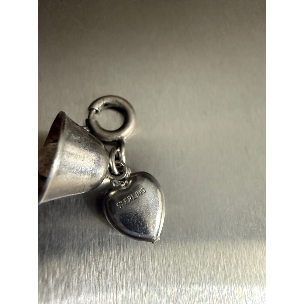 Unbranded Bell Heart Charm Women OS Silver Excellent Vintage Sterling Silver